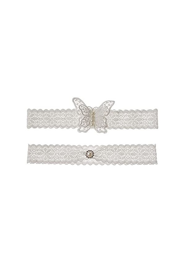 NC 2 Pcs Papillon Blanc Dentelle Jarretelles Stretch Jambe Jarretière De Mariage Jarretelles pour Mariée Vintage De Mariée De