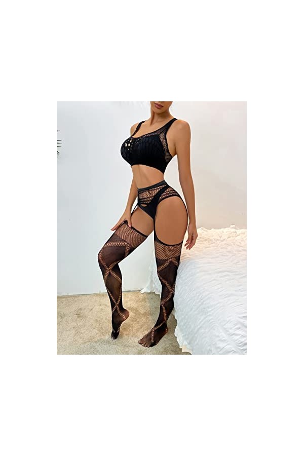 Bommi Fairy Ensemble de porte-jarretelles pour femme avec motif original et taille élastique, Noir , Taille Unique