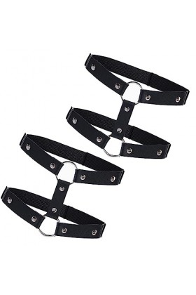 2 Pièces Jarretière en Cuir Jarretière Réglable Noire Double Couche Gothique Cuisse Jarretière Clip Antidérapant Halloween Ra