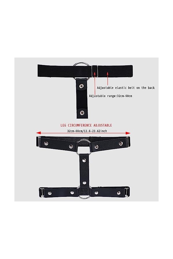 2 Pièces Jarretière en Cuir Jarretière Réglable Noire Double Couche Gothique Cuisse Jarretière Clip Antidérapant Halloween Ra