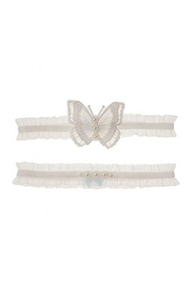 NC 2 Pcs Papillon Blanc Dentelle Jarretelles Stretch Jambe Jarretière De Mariage Jarretelles pour Mariée Vintage De Mariée De