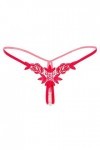 P Prettyia Culotte string strings en dentelle avec perles et fleurs - Pour femme - Rouge - taille unique