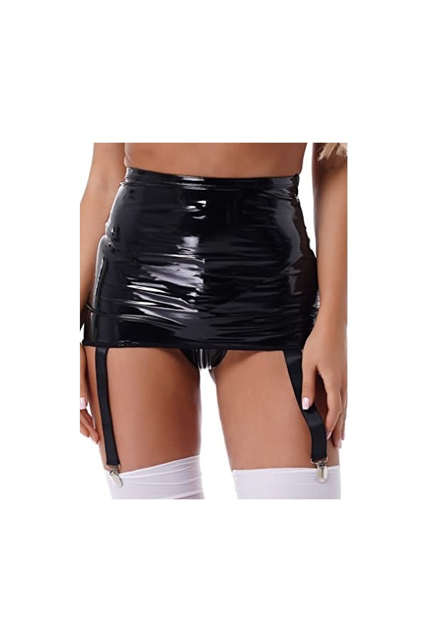 Yeahdor Femmes Porte-jarretelles en Cuir Verni Jarretelle Haut Taille Basse Cuisse Lingerie Jarretière avec Boucles en Métal 