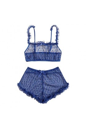 DUHGBNE Sous-vêtement sexy en dentelle avec nœud papillon, bleu, XL
