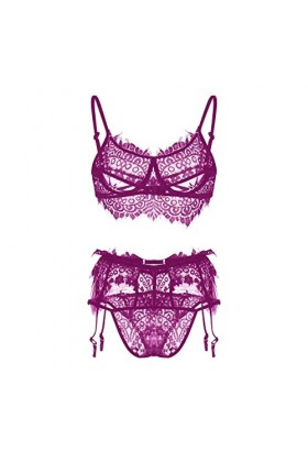 ZHIYU Sous-vêtements Mode Sexy Sous-vêtements Dentelle G-String Collants Pyjama Corset Body Femme, lilas, S