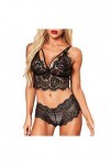 DUHGBNE Ensemble Saint-Valentin Deux pièces Femmes Broderie Sexy Sexy Sous-vêtements à travers Body Femme, Noir , M