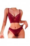 Ensemble de lingerie sexy en dentelle florale transparente - Taille haute - Soutien-gorge et culotte - 2 pièces - En soie - P
