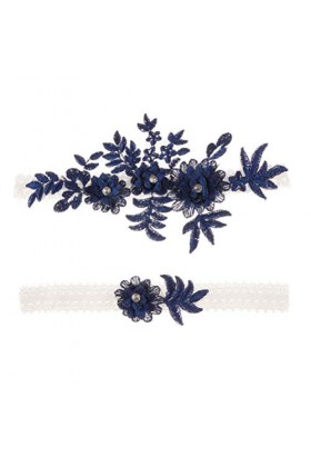 Amosfun Lot de 2 jarretelles de mariage en dentelle avec strass élastiques pour demoiselle dhonneur mariage Décoration Bleu 