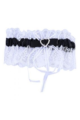 Amosfun Jarretières de Mariée Ceintures Élastique en Forme de Coeur Dentelle Strass Floral Jambe Bande Ensemble pour La Fête 