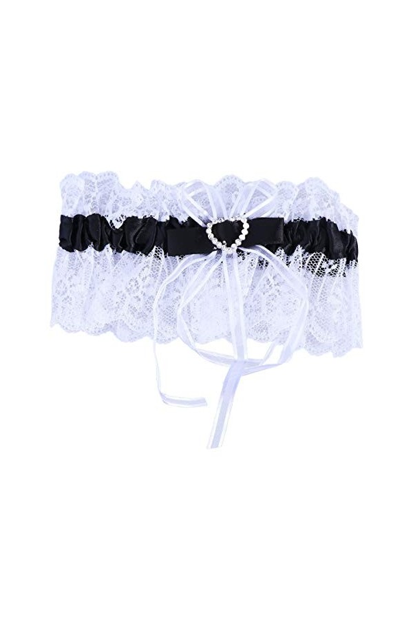 Amosfun Jarretières de Mariée Ceintures Élastique en Forme de Coeur Dentelle Strass Floral Jambe Bande Ensemble pour La Fête 