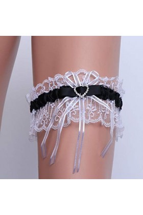 Amosfun Jarretières de Mariée Ceintures Élastique en Forme de Coeur Dentelle Strass Floral Jambe Bande Ensemble pour La Fête 