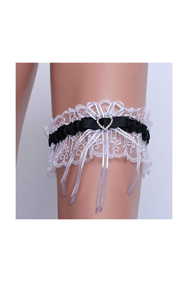 Amosfun Jarretières de Mariée Ceintures Élastique en Forme de Coeur Dentelle Strass Floral Jambe Bande Ensemble pour La Fête 