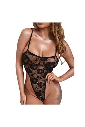 Fulidngzg Sous-vêtements en dentelle pour femme - Dentelle ouverte - Lingerie sexy - Nuisette pour sexe - Body incurvé - Noir
