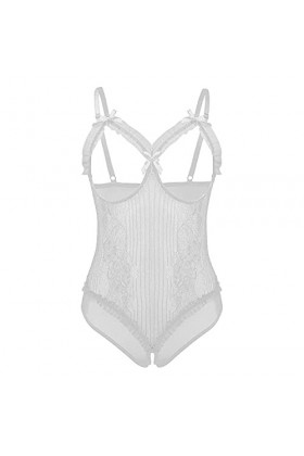 Fulidngzg Lingerie sexy pour femme - Noir - Avec entrejambe ouvert - Grande taille - Nuisette - En dentelle transparente, Bla