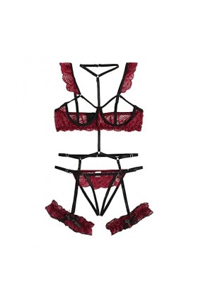 Zannycn Ensemble de lingerie sexy pour femme - Soutien-gorge et culotte - Ensemble licol - Lingerie érotique - Lingerie éroti