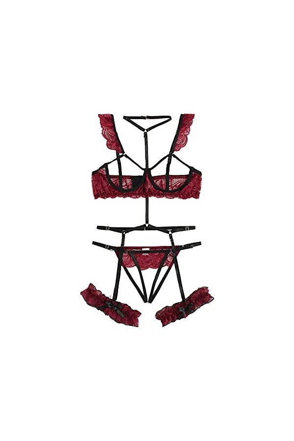 Zannycn Ensemble de lingerie sexy pour femme - Soutien-gorge et culotte - Ensemble licol - Lingerie érotique - Lingerie éroti