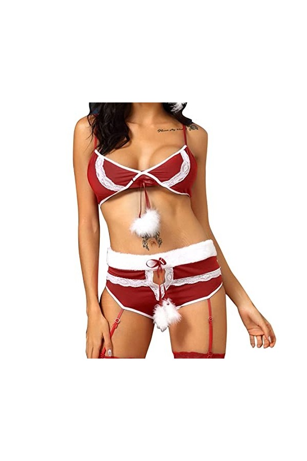 Générique Nuisette Dentelle Femme Tenu Sexy Coquin Sexy Ouverte Vetements de Nuit Lingerie Licou en Dentelle Sexy et Strings 