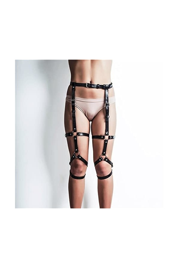 Ceinture Bondage Jarretière Strappy Leg Femme Sexy Jarretière Ceinture Rave Cuisse Jarretière Accessoire Camisole Latex Blac