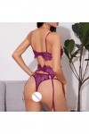 ZHIYU Adorable lingerie en dentelle tendance avec string et bretelles corset en dentelle, lilas, XXL