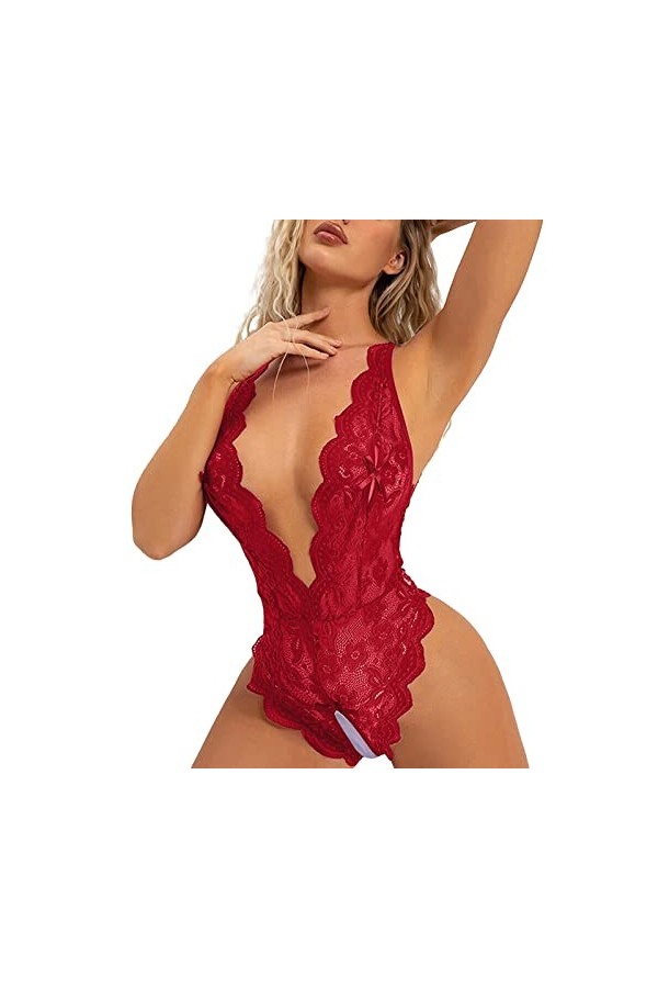 Fulidngzg Sous-vêtement sexy pour femme en dentelle - Body sexy pour le sexe - Grandes tailles - Babydoll - Lingerie ouverte 