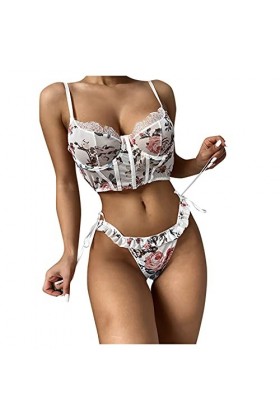 Zannycn Ensemble de lingerie sexy en dentelle pour femme - Lingerie érotique - Licol - Ensemble de sous-vêtements érotiques -
