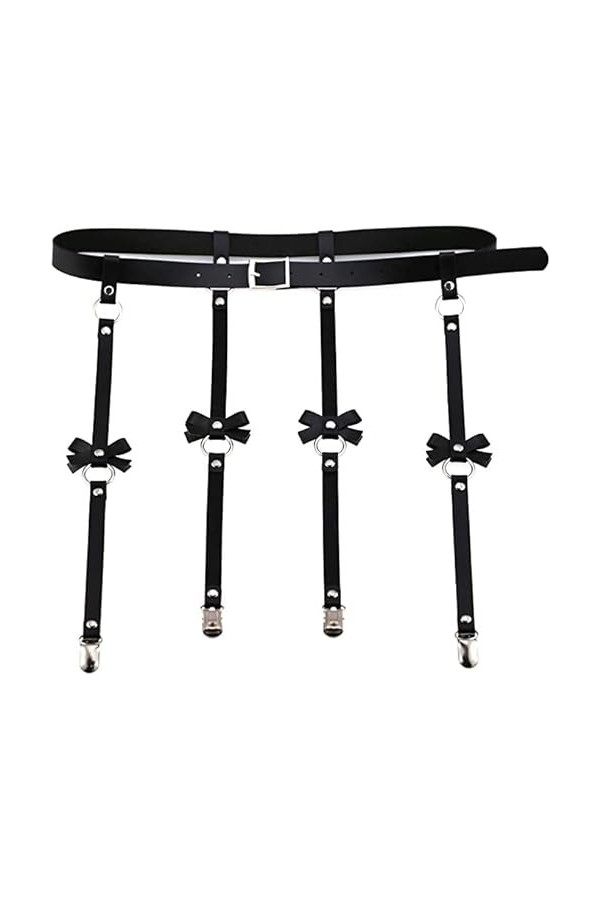 Jarretière réglable avec harnais de jambe et porte-jarretelles punk gothique avec clip en métal noir 