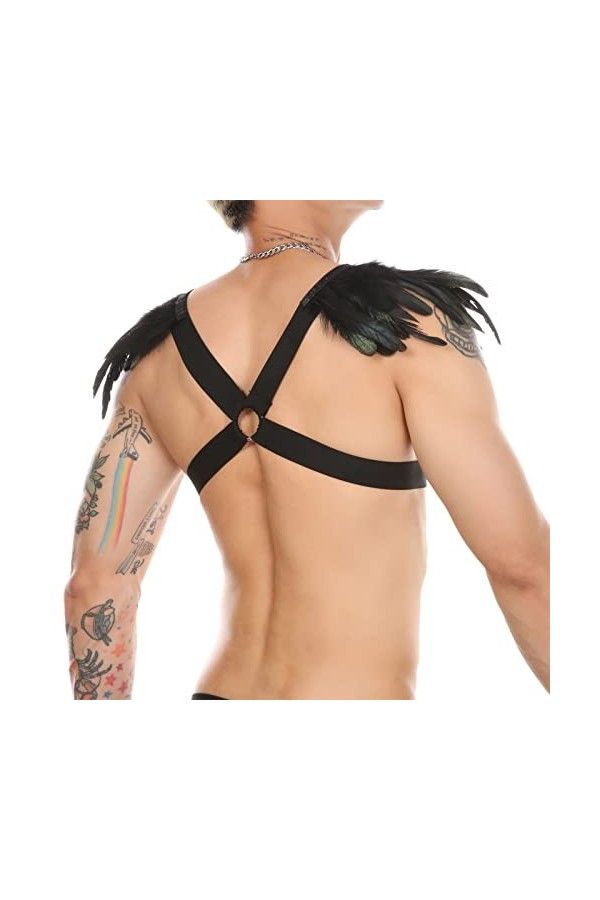 Générique String Homme Sexy Hot Dentelle Slips Boxer Décoration de Plumes pour Hommes Corset Sexy Sangle de Poitrine Anneau e