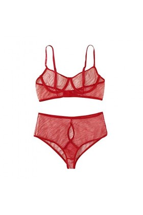 DUHGBNE Sous-vêtements sexy dentelle trois points sous-vêtements avec anneau en acier lapin lingerie, rouge, S