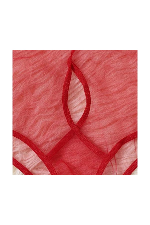DUHGBNE Sous-vêtements sexy dentelle trois points sous-vêtements avec anneau en acier lapin lingerie, rouge, S