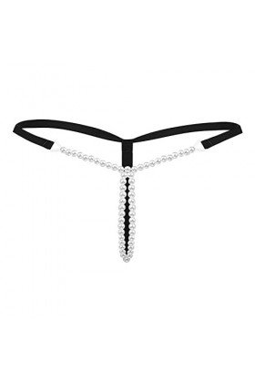 Briskorry Femme Dentelle Sexy T-Back Tangas String Ouvert Femme avec Perles Fleur Trou Femmes String String String Femme Stri