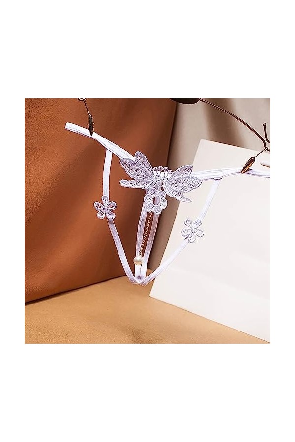 Briskorry Culotte brésilienne sexy pour femme avec dentelle - String en V - Culotte ouverte ouverte - Bikini sans couture - S