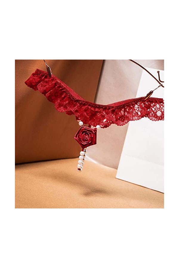 Briskorry String pour femme Sous-vêtements Tangas Culotte Dentelle Confortable Culotte Hipster Lingerie Sous-vêtements, vin, 