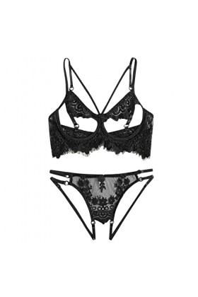 Zannycn Ensemble de lingerie sexy pour femme - Soutien-gorge et culotte en dentelle - Ensemble de sous-vêtements érotiques - 