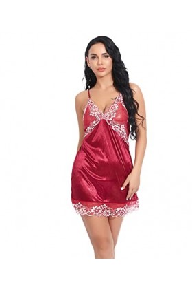 JINZIJINYU Lingerie Sexy Femme Coquine Hot Sexy Jarretelles Leaky Back Lace Chemise De Nuit Costume Rouge Xl