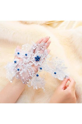 Flayem De mariée Jarretière Mariage Bleu perle Jarretières Dentelle Ceinture Élastiqué La cuisse Bague Jambe Accessoires pour