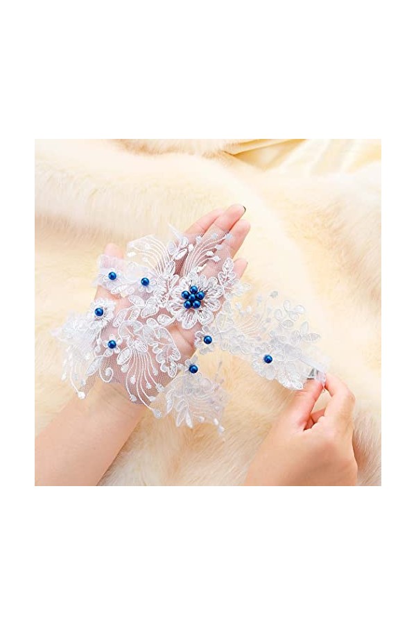 Flayem De mariée Jarretière Mariage Bleu perle Jarretières Dentelle Ceinture Élastiqué La cuisse Bague Jambe Accessoires pour