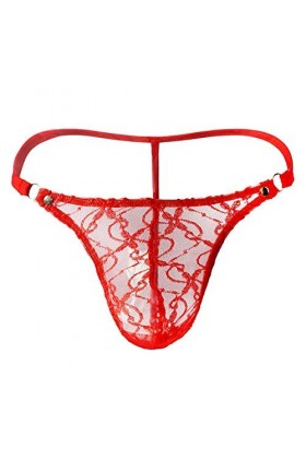 Papapai String sexy pour homme en maille filet transparent avec poches - Rouge - Taille Unique
