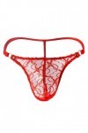 Papapai String sexy pour homme en maille filet transparent avec poches - Rouge - Taille Unique