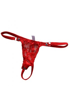 Papapai String sexy pour homme en maille filet transparent avec poches - Rouge - Taille Unique