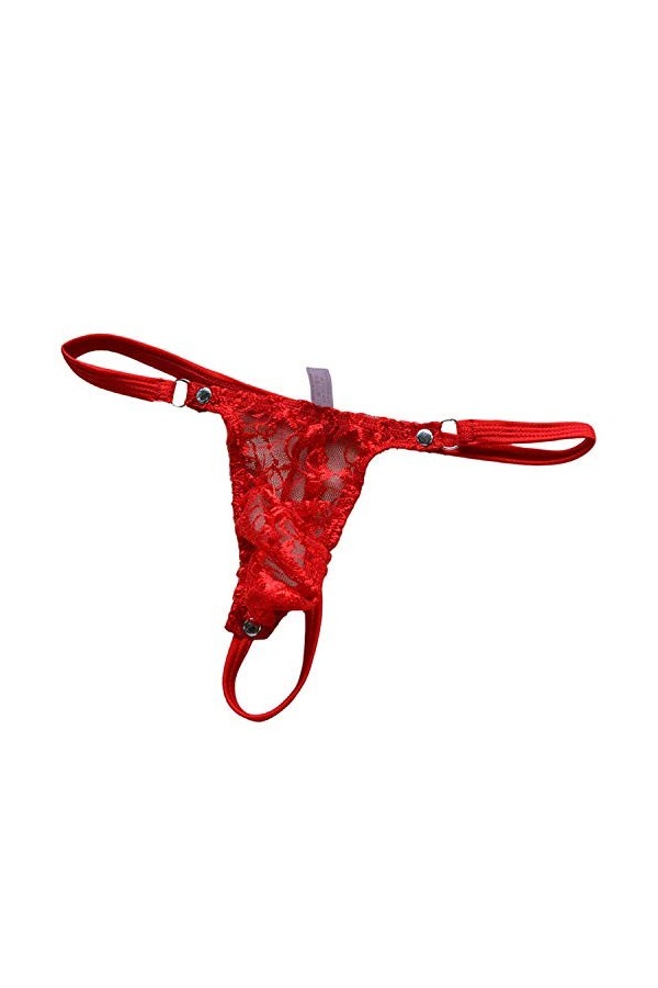 Papapai String sexy pour homme en maille filet transparent avec poches - Rouge - Taille Unique