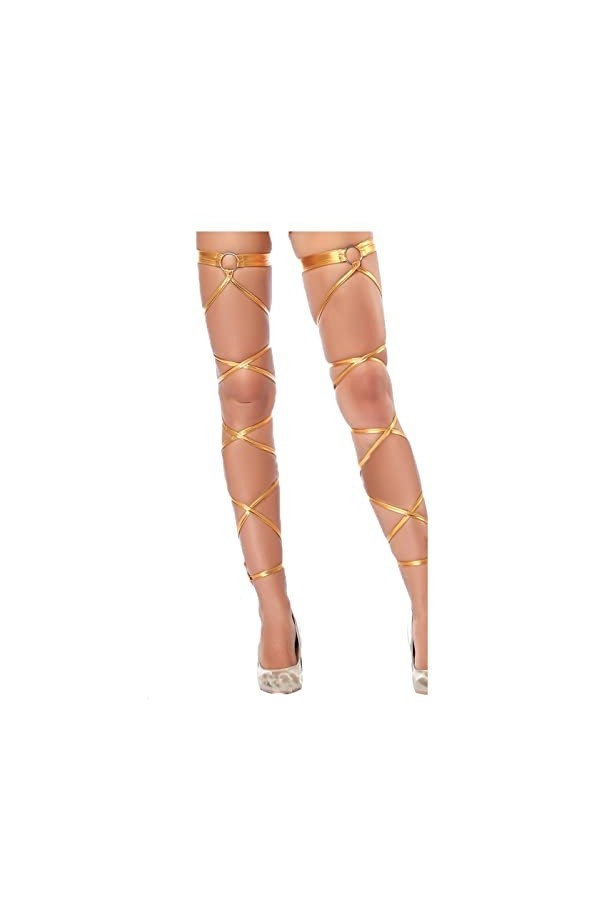 Flayem Sexy Leg Wraps Jarretière Brillant Élastique Or Cuir Croix Bandage Brillant Raves Fête Danse Musique Festivals Costume