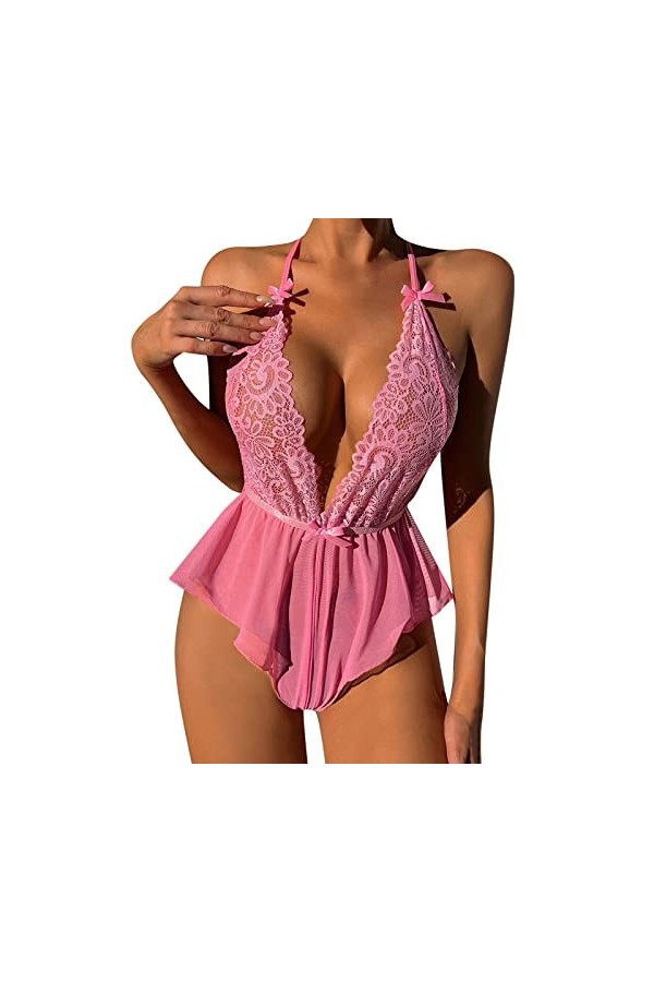 Fulidngzg Body sexy érotique pour femme - Grandes tailles - Lingerie transparente - Lingerie sexy - Nuisette érotique - En ré