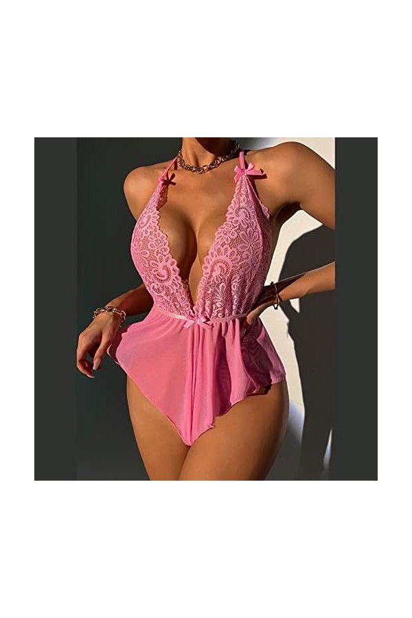 Fulidngzg Body sexy érotique pour femme - Grandes tailles - Lingerie transparente - Lingerie sexy - Nuisette érotique - En ré