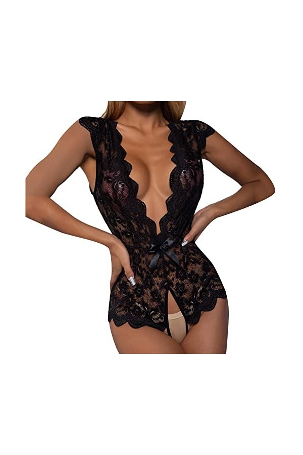 Fulidngzg Ensembles de lingerie pour femme - Grande taille - Lingerie transparente - Nuisette pour sexe - Noir - Body sexy - 