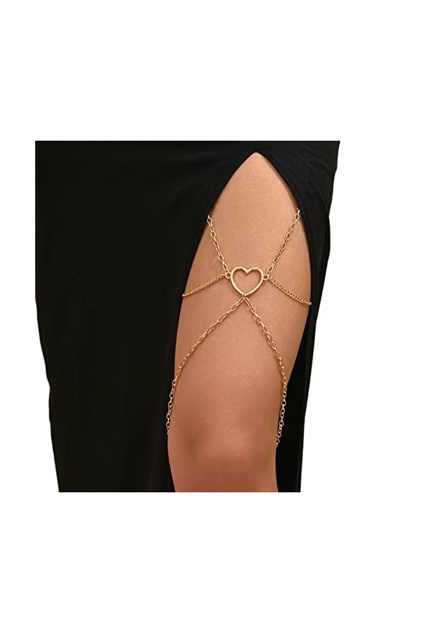 Greabuy Chaîne Jambe Rock Jarretière Multicouche Coeur Creux Chaîne Cuisse Élastique Chaîne Corps Bijoux Discothèque Fête pou
