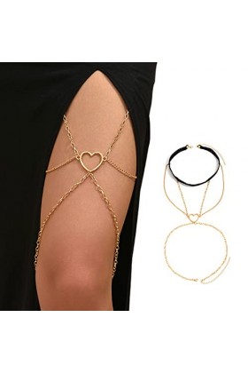 Greabuy Chaîne Jambe Rock Jarretière Multicouche Coeur Creux Chaîne Cuisse Élastique Chaîne Corps Bijoux Discothèque Fête pou