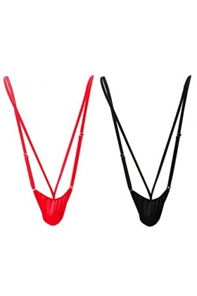 Borat String Sexy Homme String Maillot de Bain Tenue Hommes 2PCS Noir + Rouge