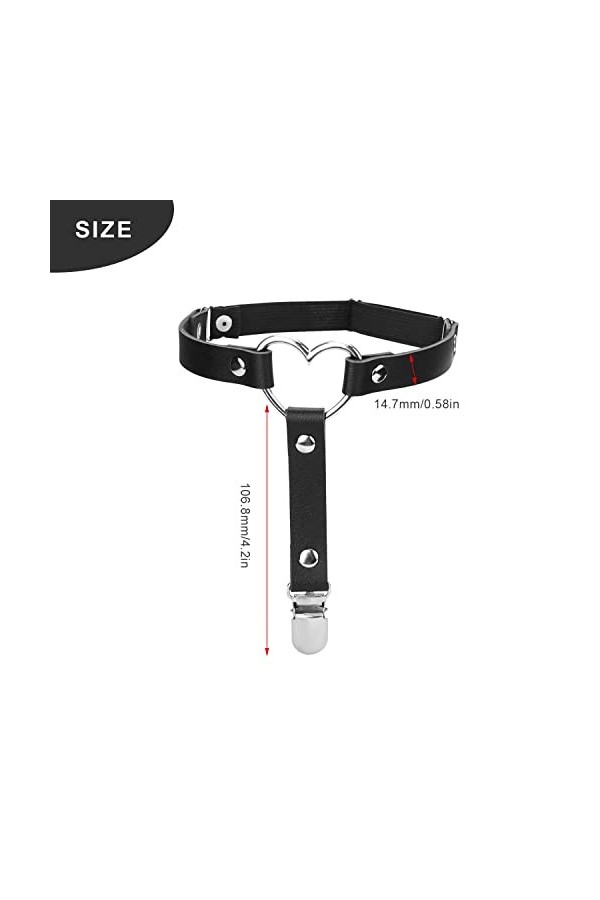 HASLED Lot de 2 jarretières élastiques réglables, Boucles de Jambe en Cuir Punk Noir avec Clip en métal, jarretières élastiqu