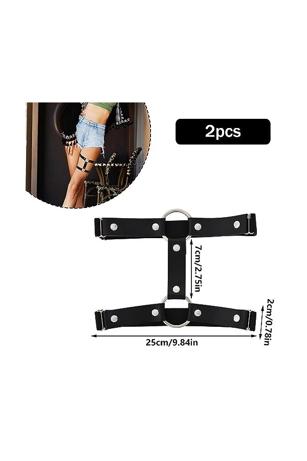 2Pcs Jarretières Réglables, Gothique Double Rangée Élastique Punk Cuisse Anneau Jarretière Jambe Jarretière Bretelle Jambe An