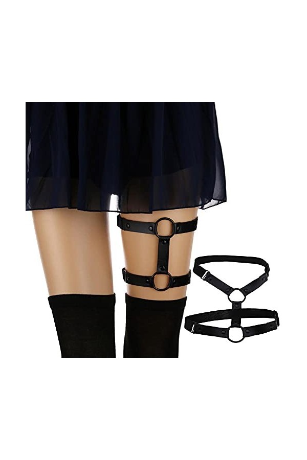 Lot de 1 élégant porte-jarretelles élastique en cuir punk gothique